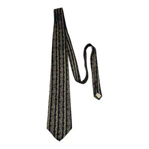 Claiborne Silk Tie Navy Gold Baroque Stripe Vintage 1990s–2000s Men’s Necktie